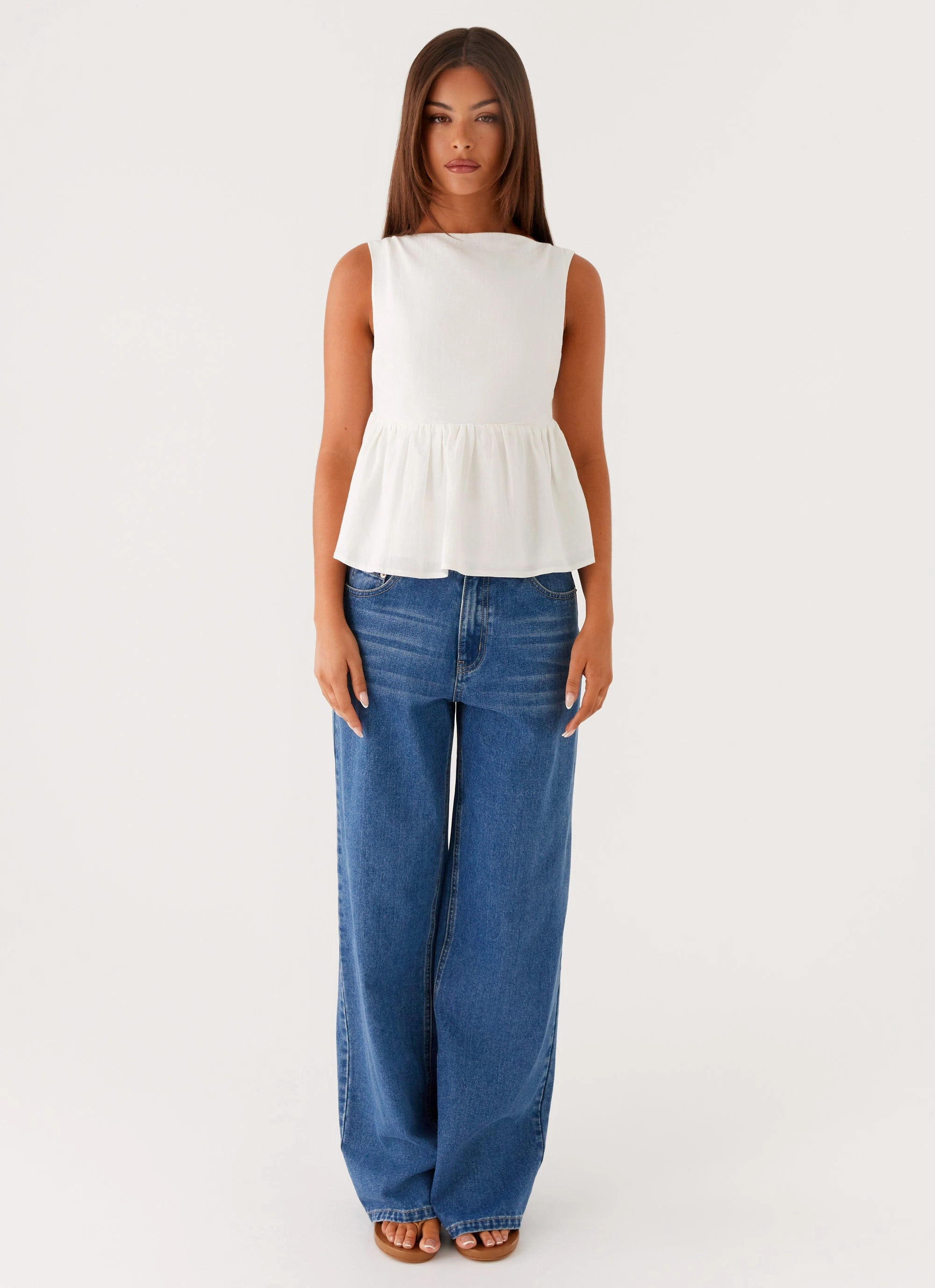 Sallie Linen Top - White EcoFriendlyDye