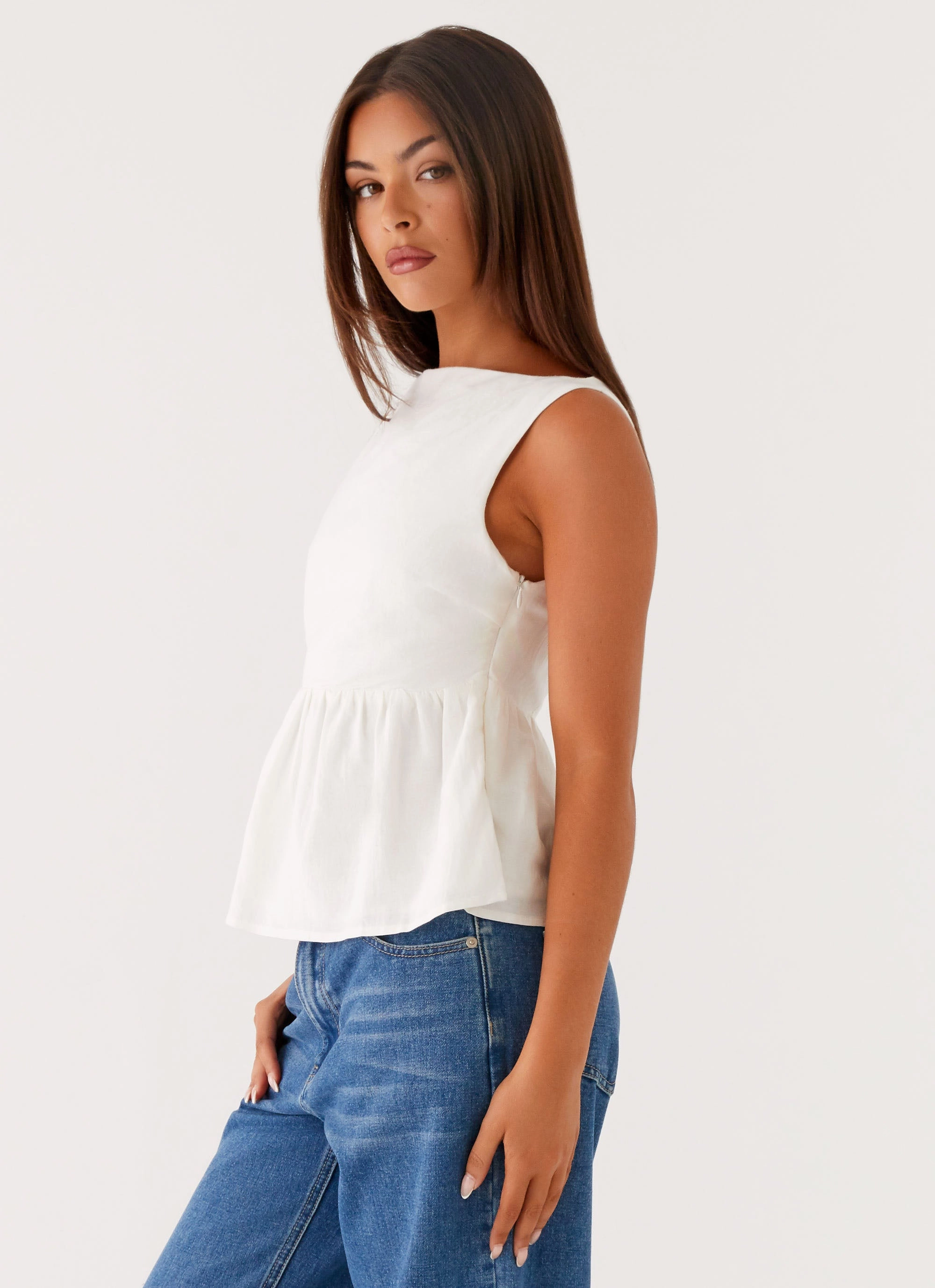 Sallie Linen Top - White Garment Washed Finish Summer Sweater