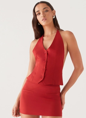 Sarah Halterneck Vest Top - Ruby Red Soft Inner Lining AntiSlipGrip Sarah Halterneck Vest Top - Ruby Red