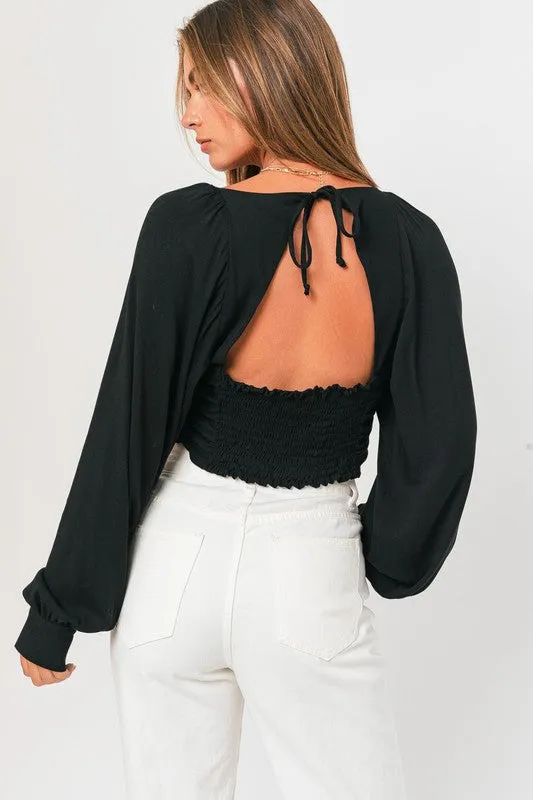 Sasha Black Long Sleeve Crop Top