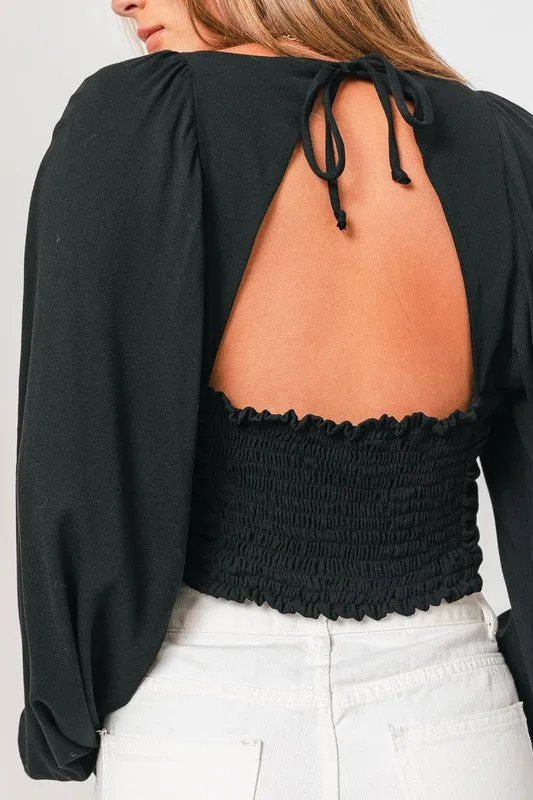 Sasha Black Long Sleeve Crop Top