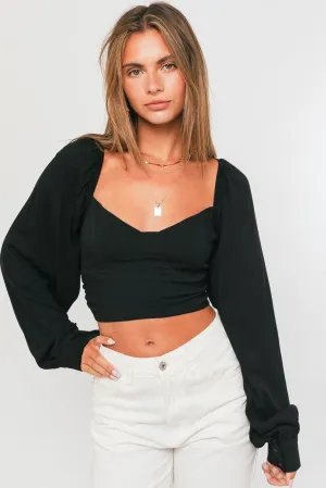 Sasha Black Long Sleeve Crop Top