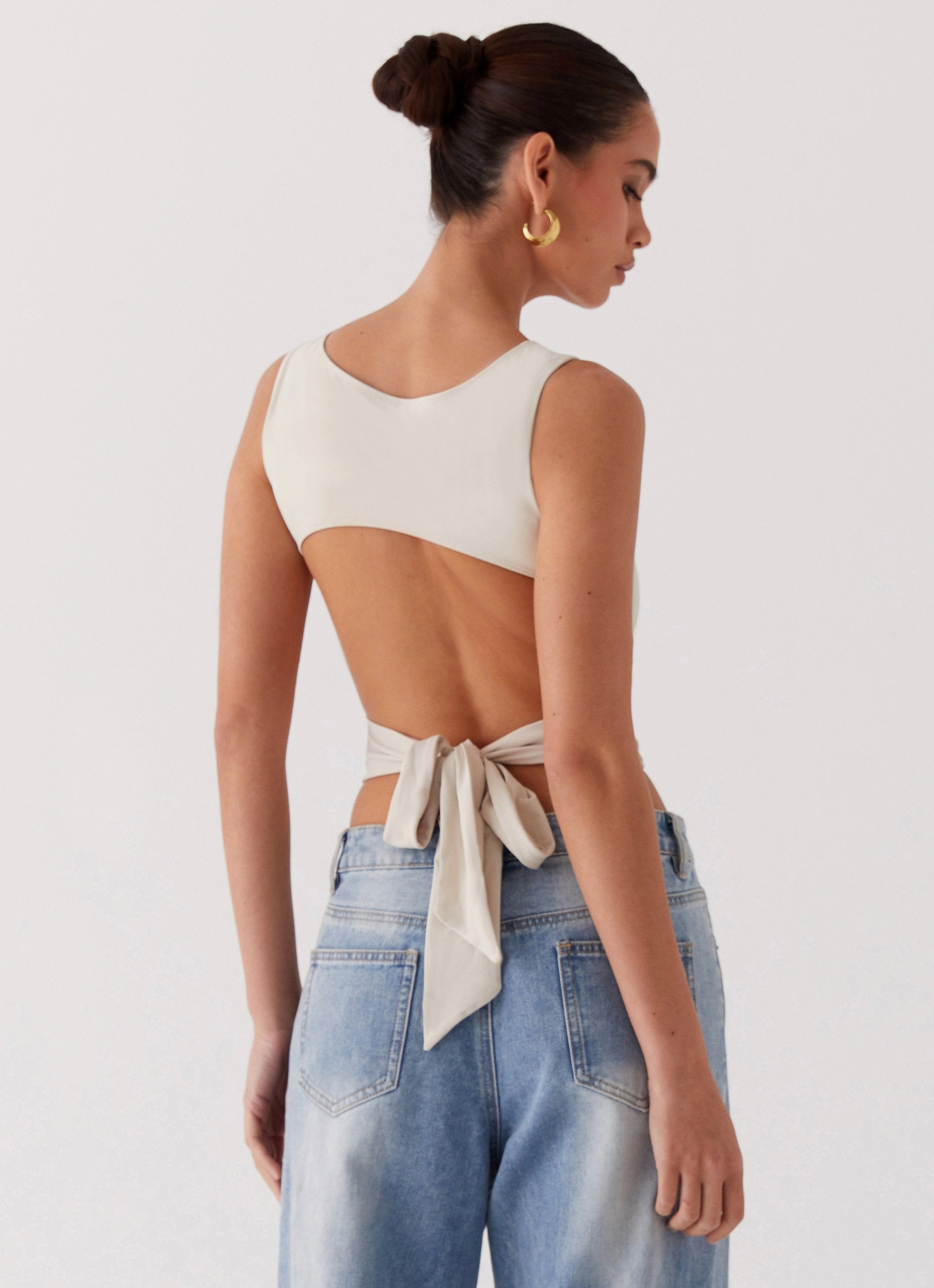 Saskie Crop Top - Ivory ThermalRegulating Fabric HighDensity Weave