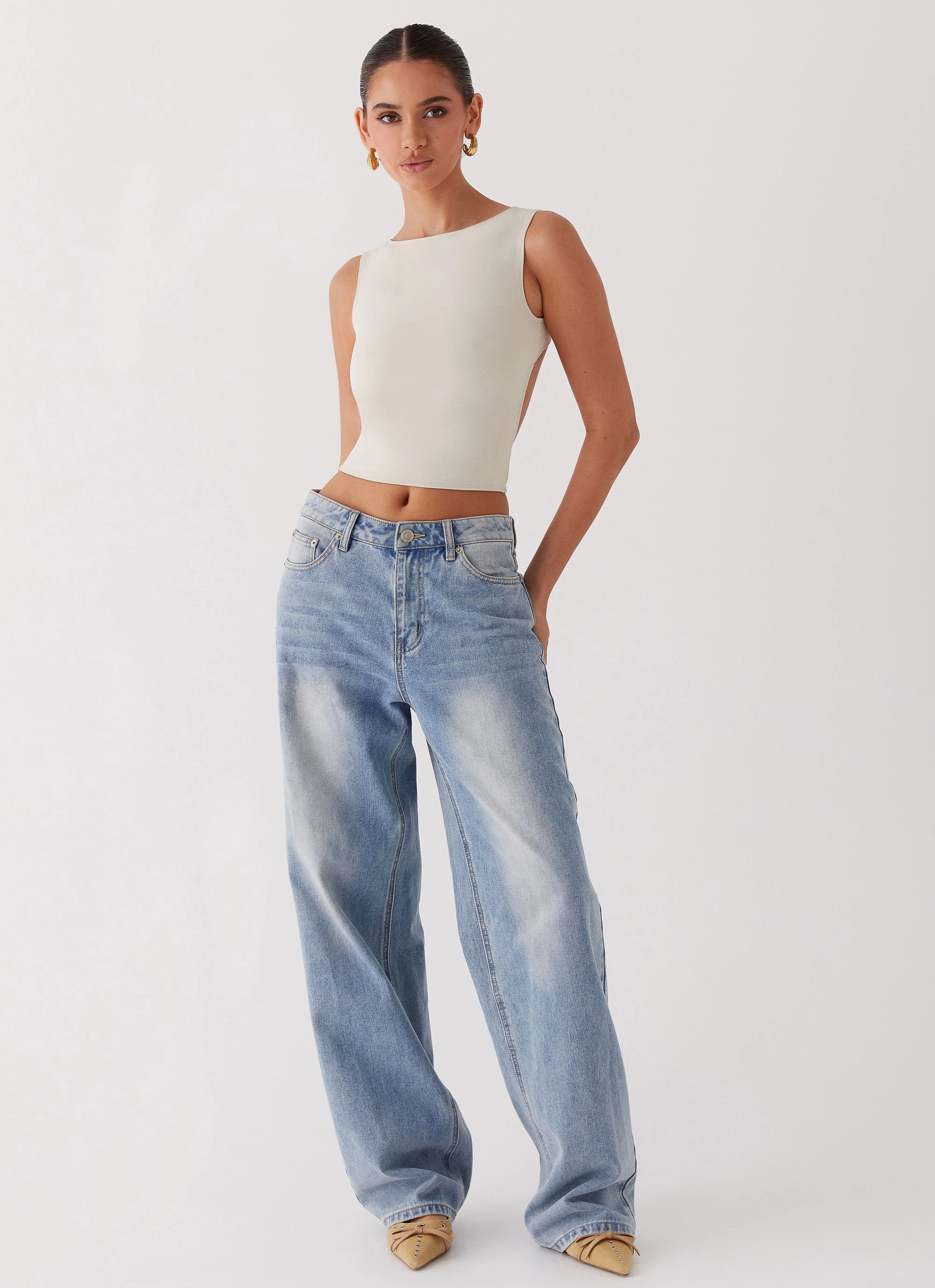 Saskie Crop Top - Ivory UVProtective Coating Timeless Cut