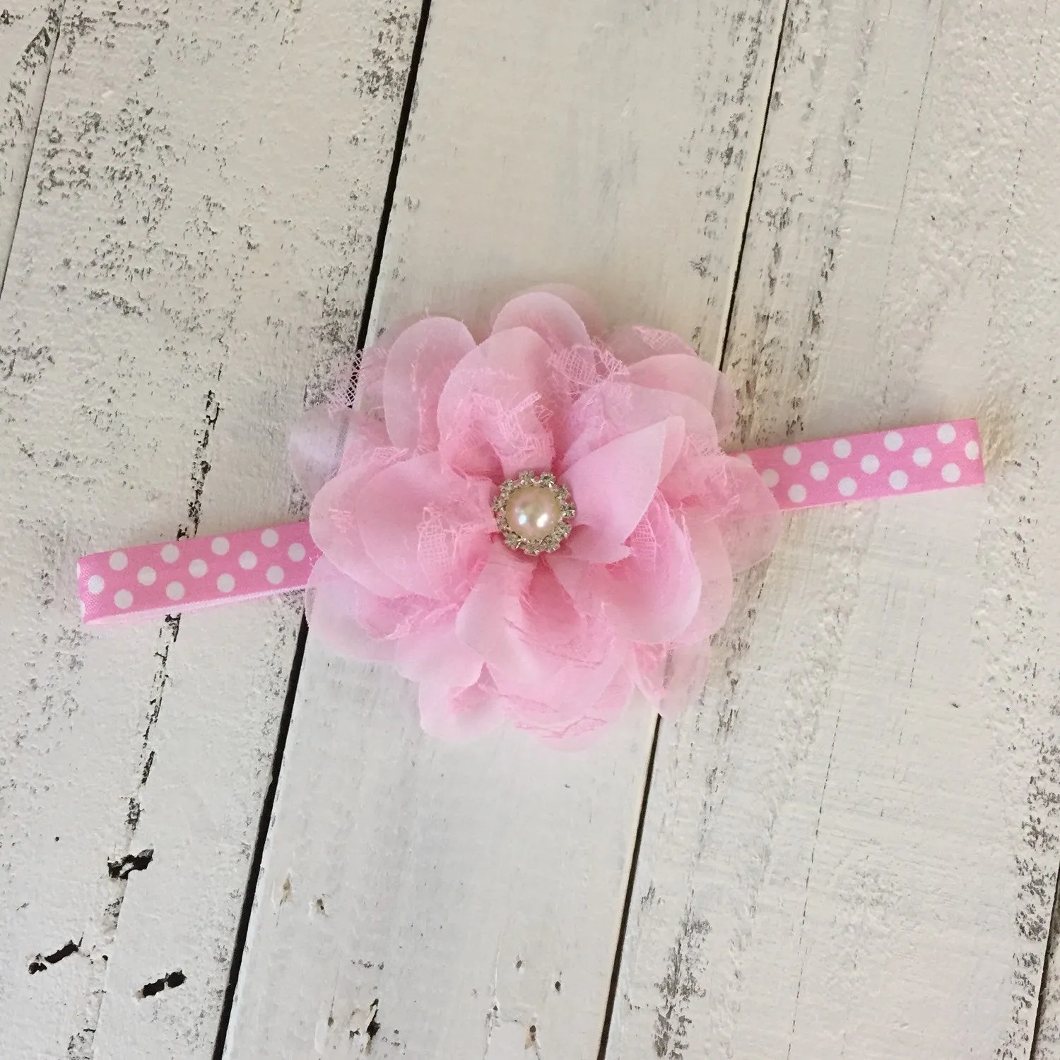 Satin & Lace Petti Romper - Light Pink and White Polka Dot - matching headband