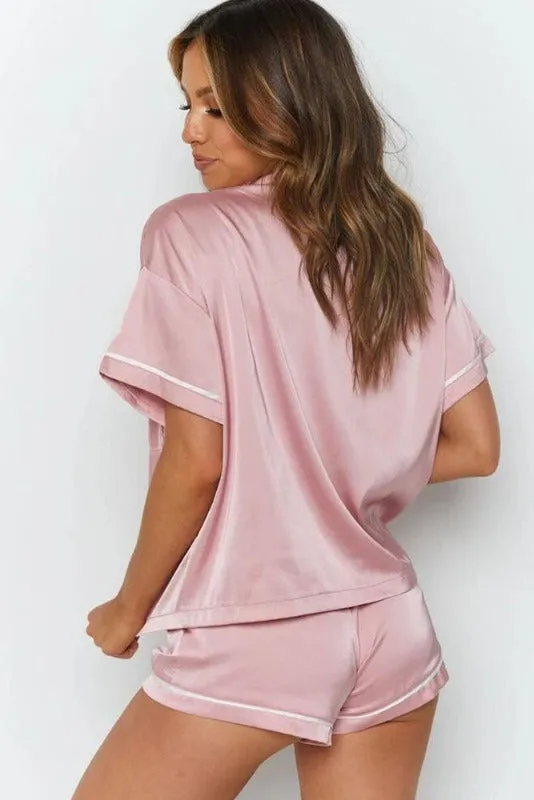Satin Pajama Shirt & Shorts Set