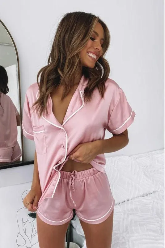 Satin Pajama Shirt & Shorts Set