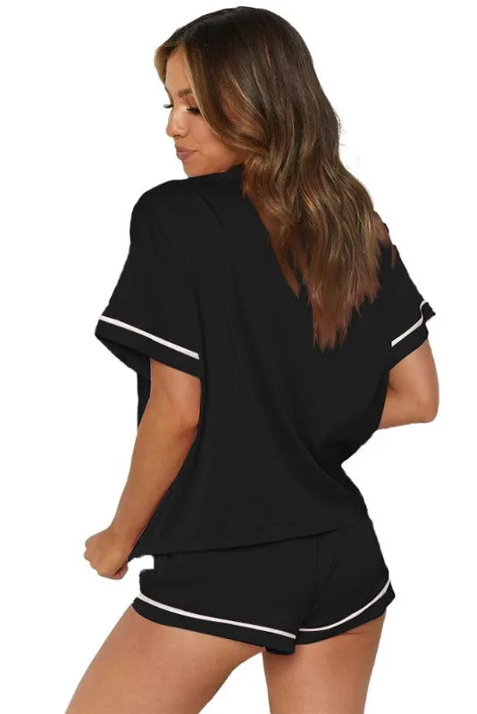 Satin Pajama Shirt & Shorts Set
