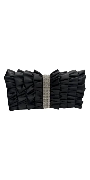 Satin Ruffle Full Flap Handbag with Rhinestone Detail