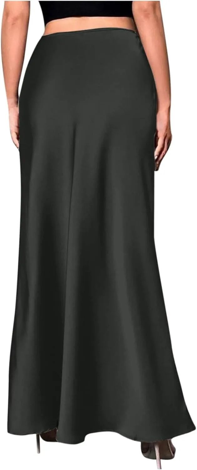 Satin Silk Skirt for Women Solid Color High Waisted Cocktail Party Wedding Skirts Summer Casual Sexy Mermaid Skirts