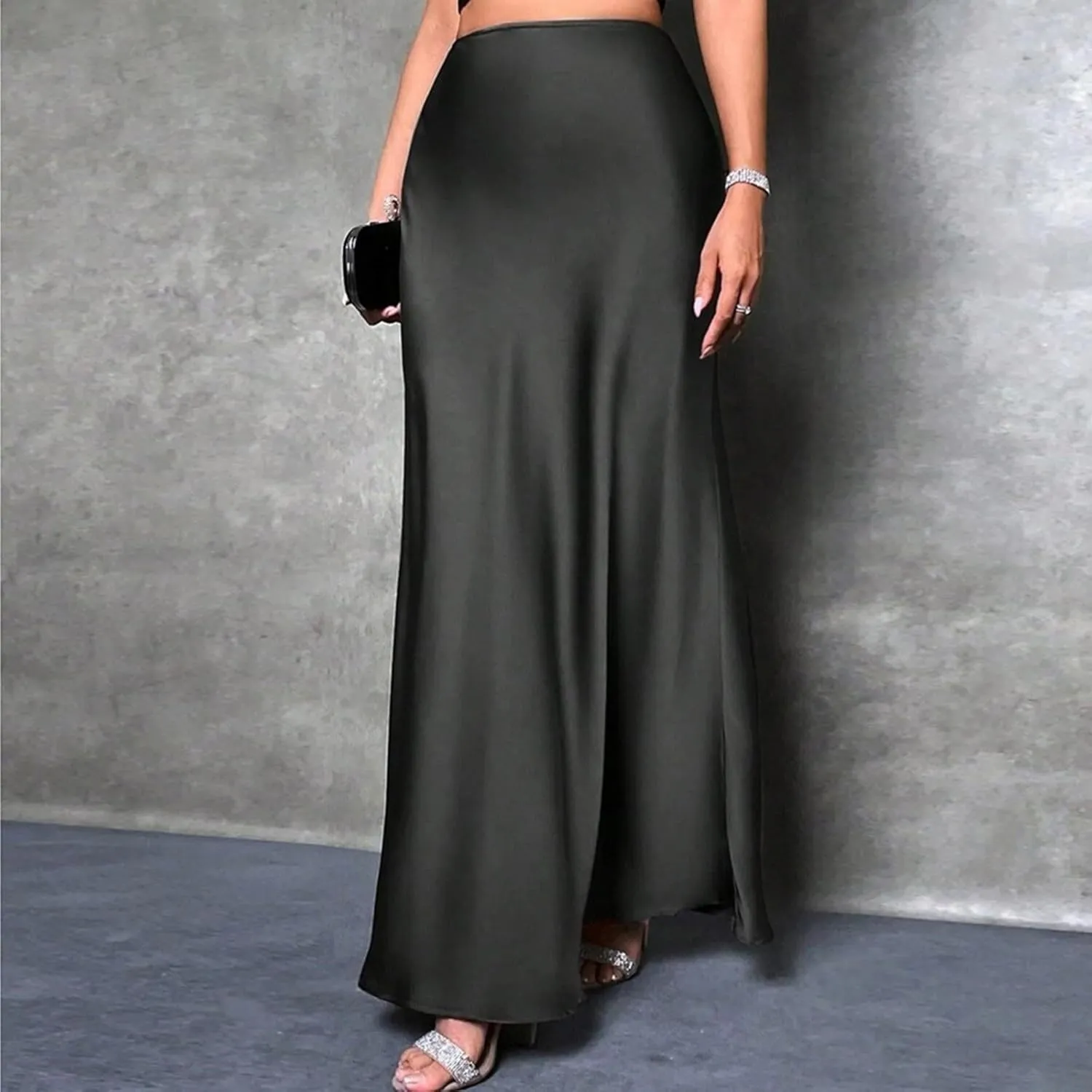 Satin Silk Skirt for Women Solid Color High Waisted Cocktail Party Wedding Skirts Summer Casual Sexy Mermaid Skirts