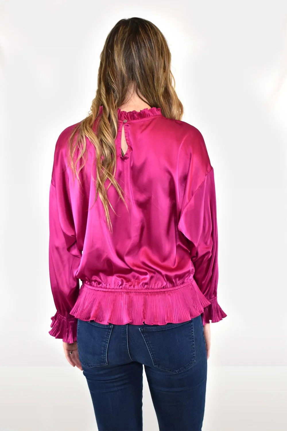 Satin Smocked Pleated Peplum Top by Jodifl Clothing