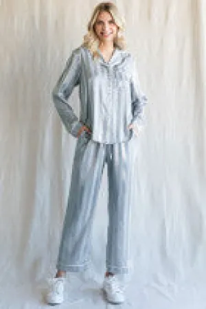 Satin Striped Print Pajama Set