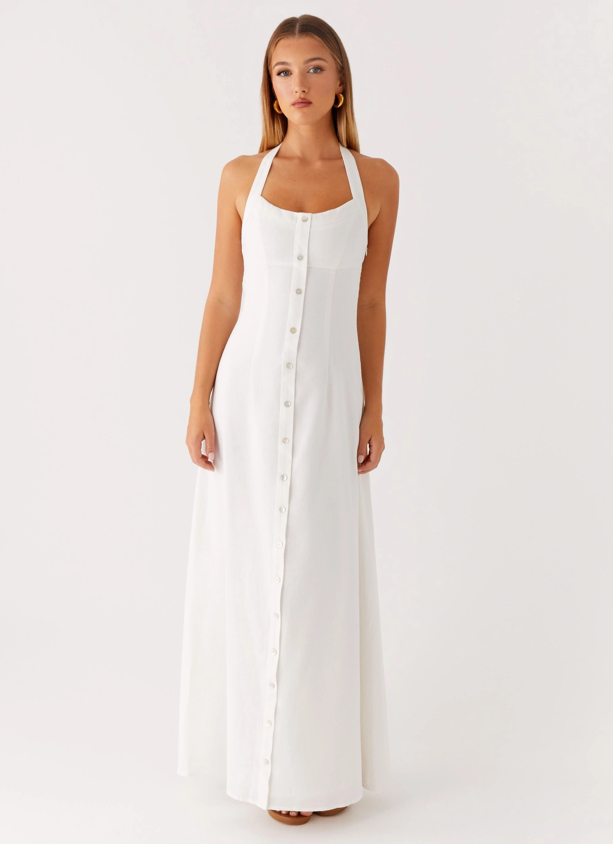 Front Detail Relaxed Fit Look Jovanni Maxi Dress - White