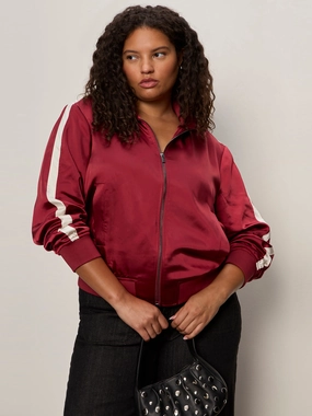 Satin Track Jacket Crimson Extended Sizing Tight fits Pilates Satin Track Jacket Crimson Extended Sizing