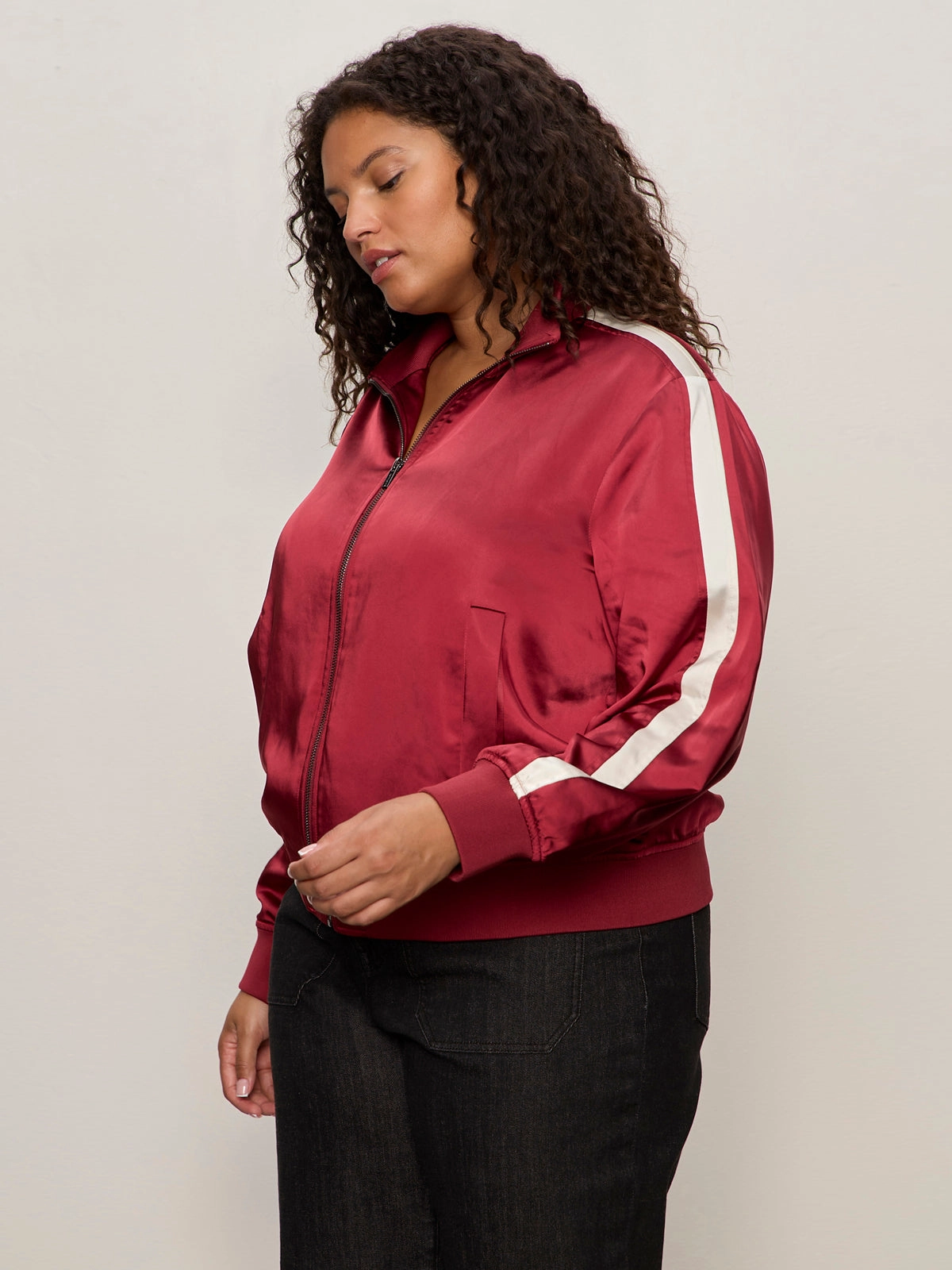 Sporty Shield Satin Track Jacket Crimson Extended Sizing