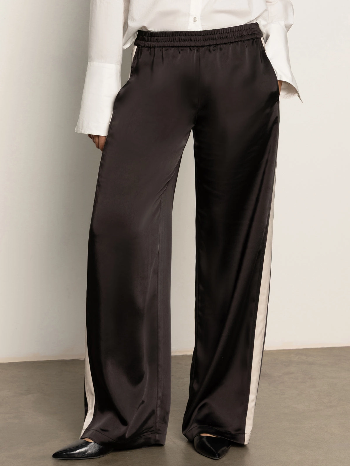 Satin Track Pant Black Organic Cotton Blend MoistureWicking