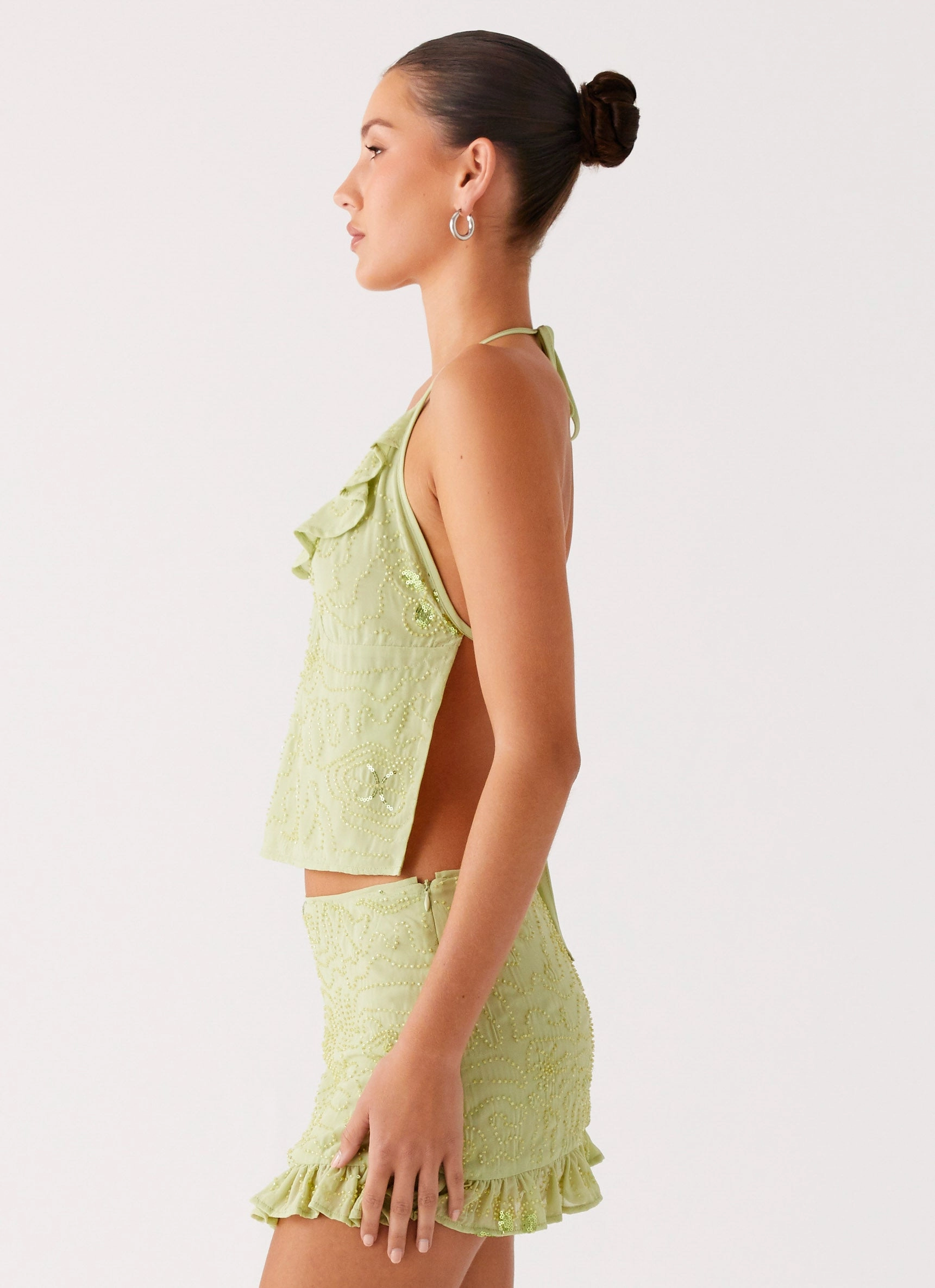 Savoir Beaded Halter Top - Mint Easy Vibe