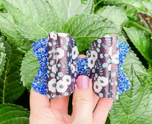 Scalloped Navy Floral Faux Leather Bow Headband | Hair Clip