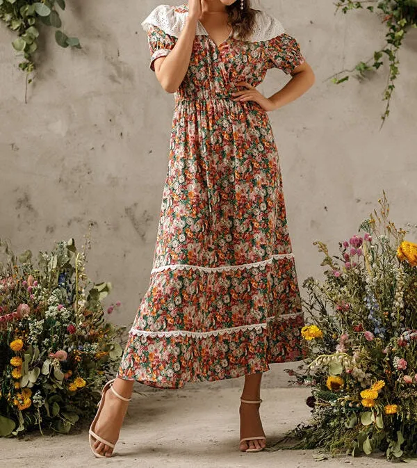 Schiffy Panel Floral Print A-line Dress