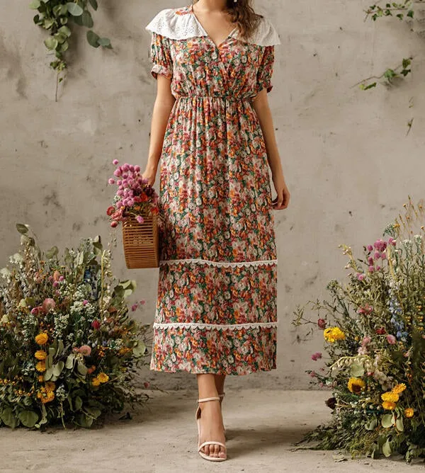 Schiffy Panel Floral Print A-line Dress
