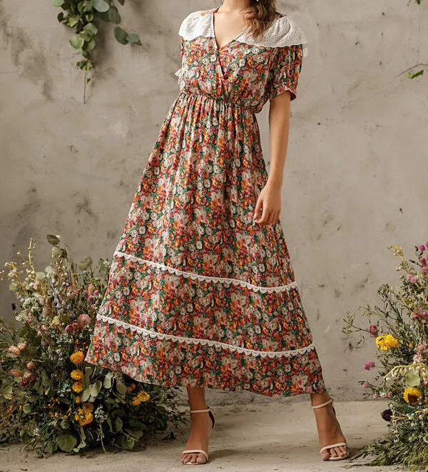 Schiffy Panel Floral Print A-line Dress