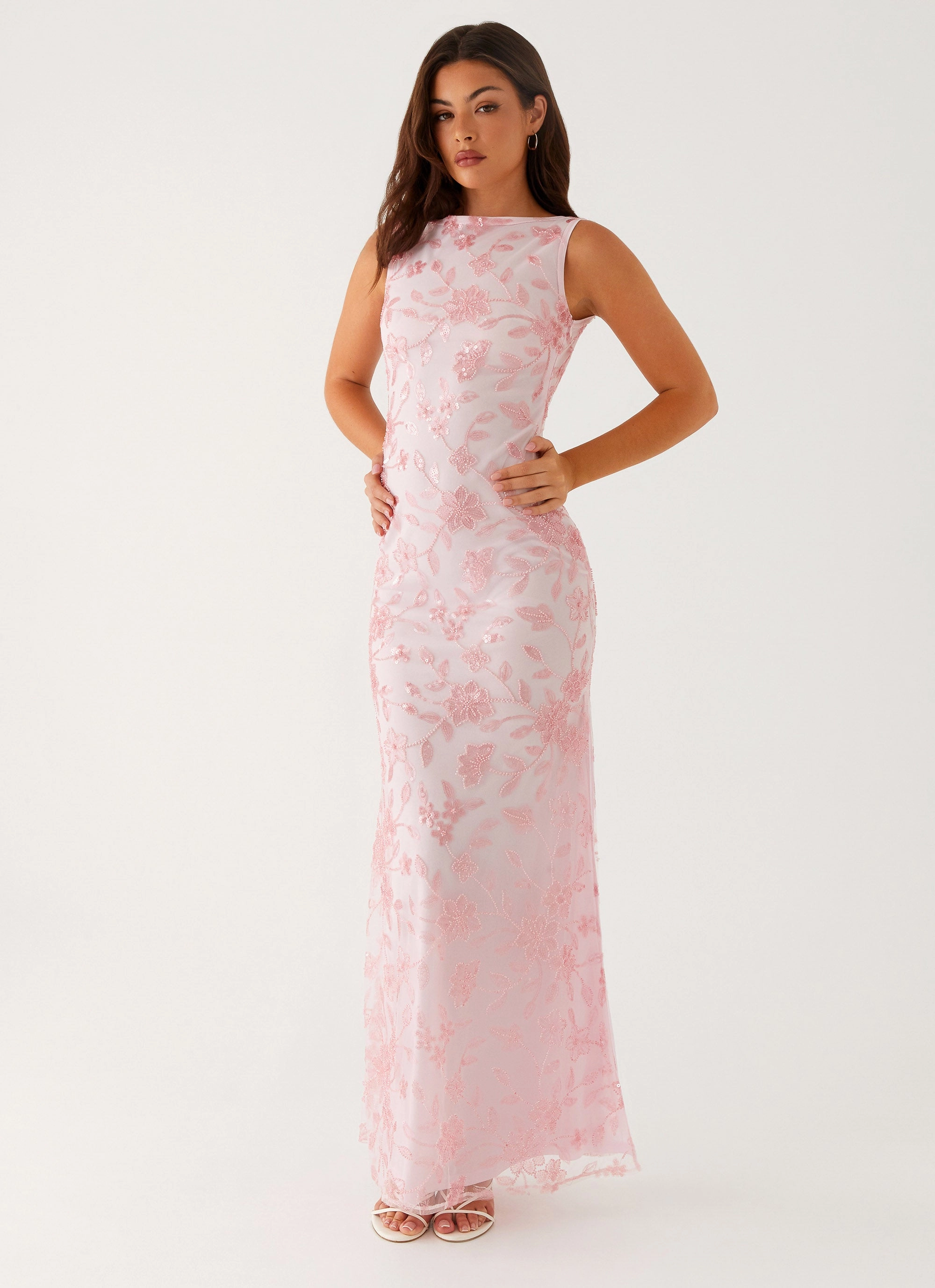 Simple Spirit Glam Feel Moorey High Neck Maxi Dress - Pink