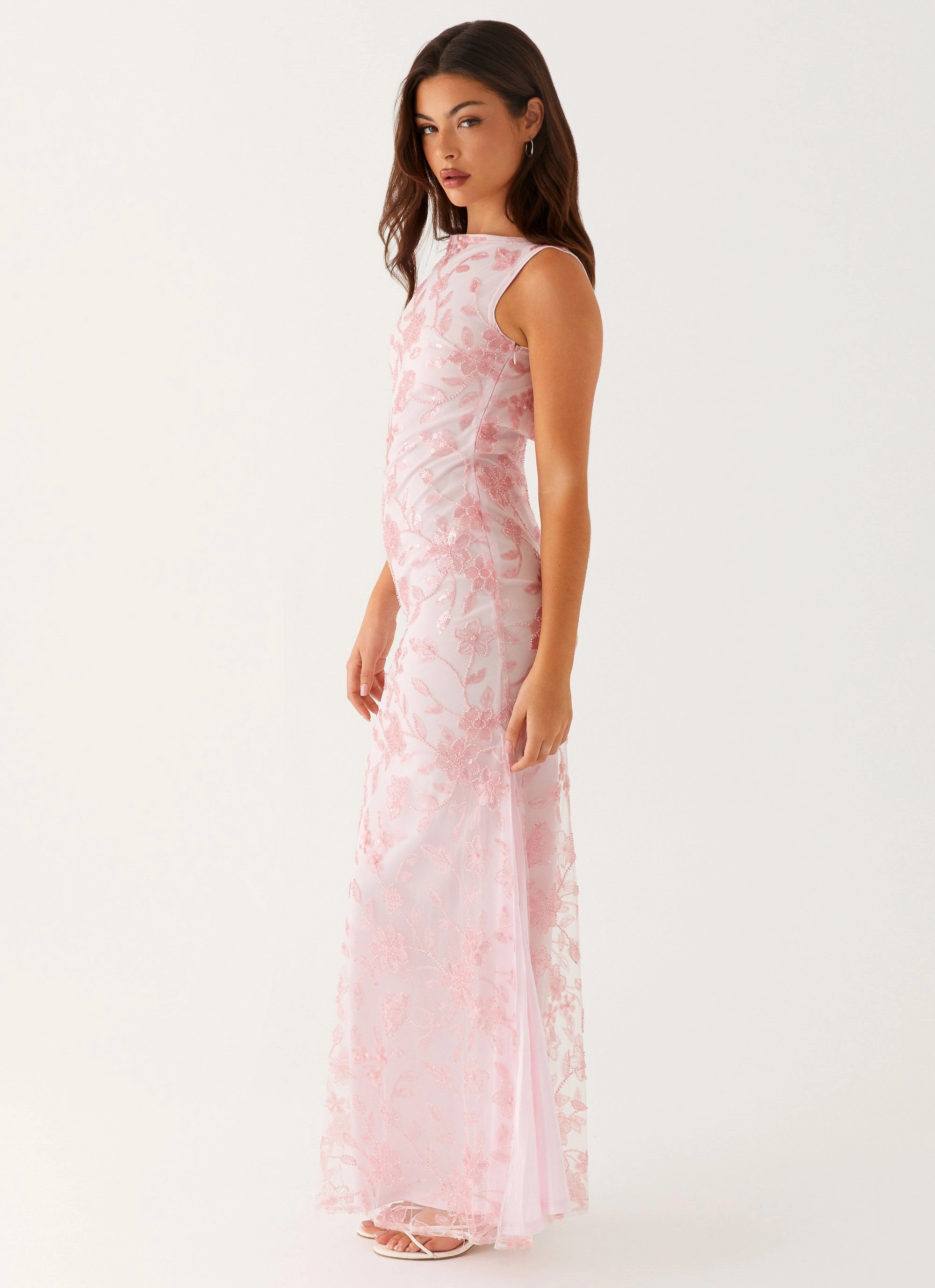 Moorey High Neck Maxi Dress - Pink Beauty Feel
