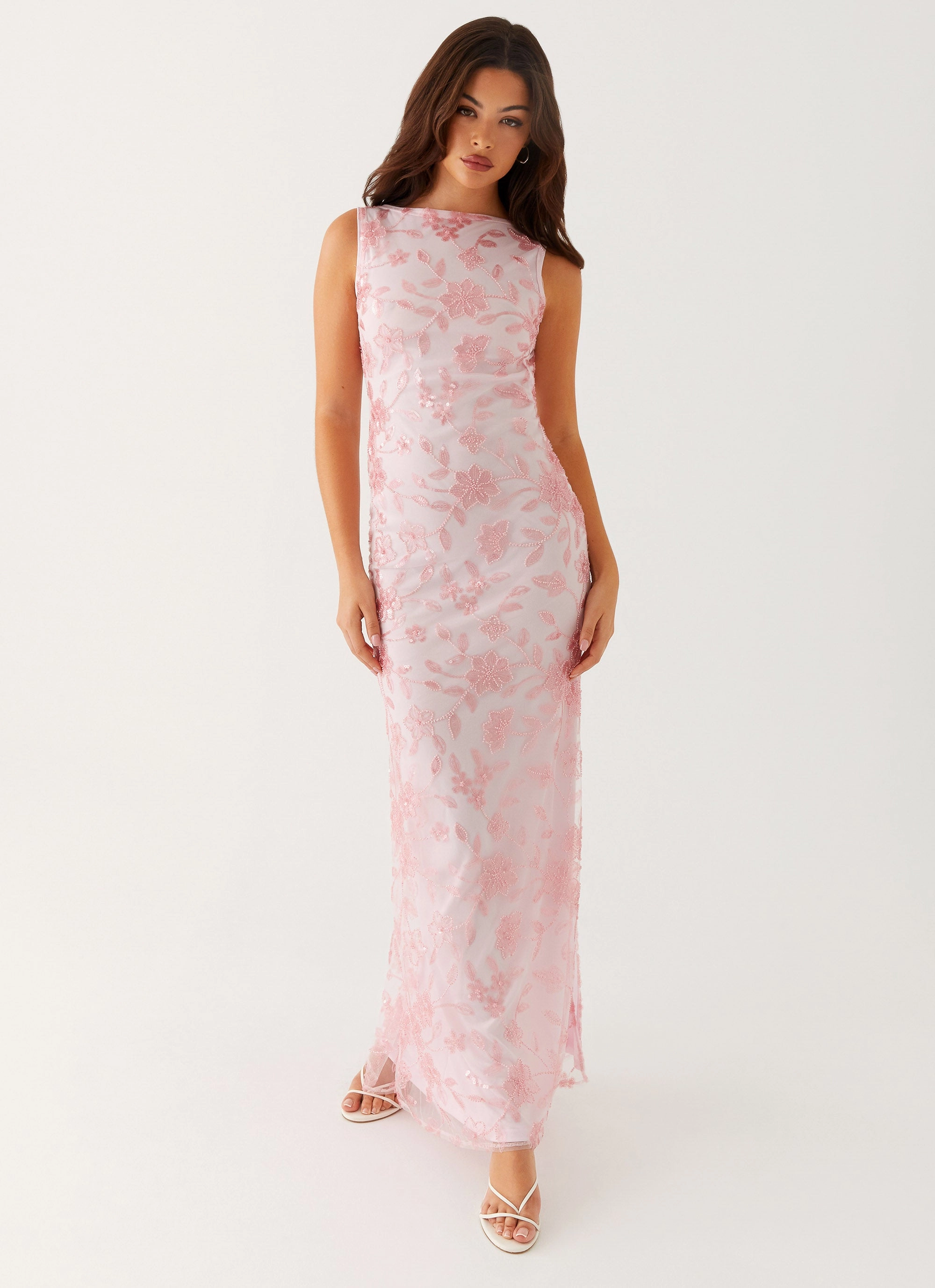 Polished Edge Skin Touch Moorey High Neck Maxi Dress - Pink