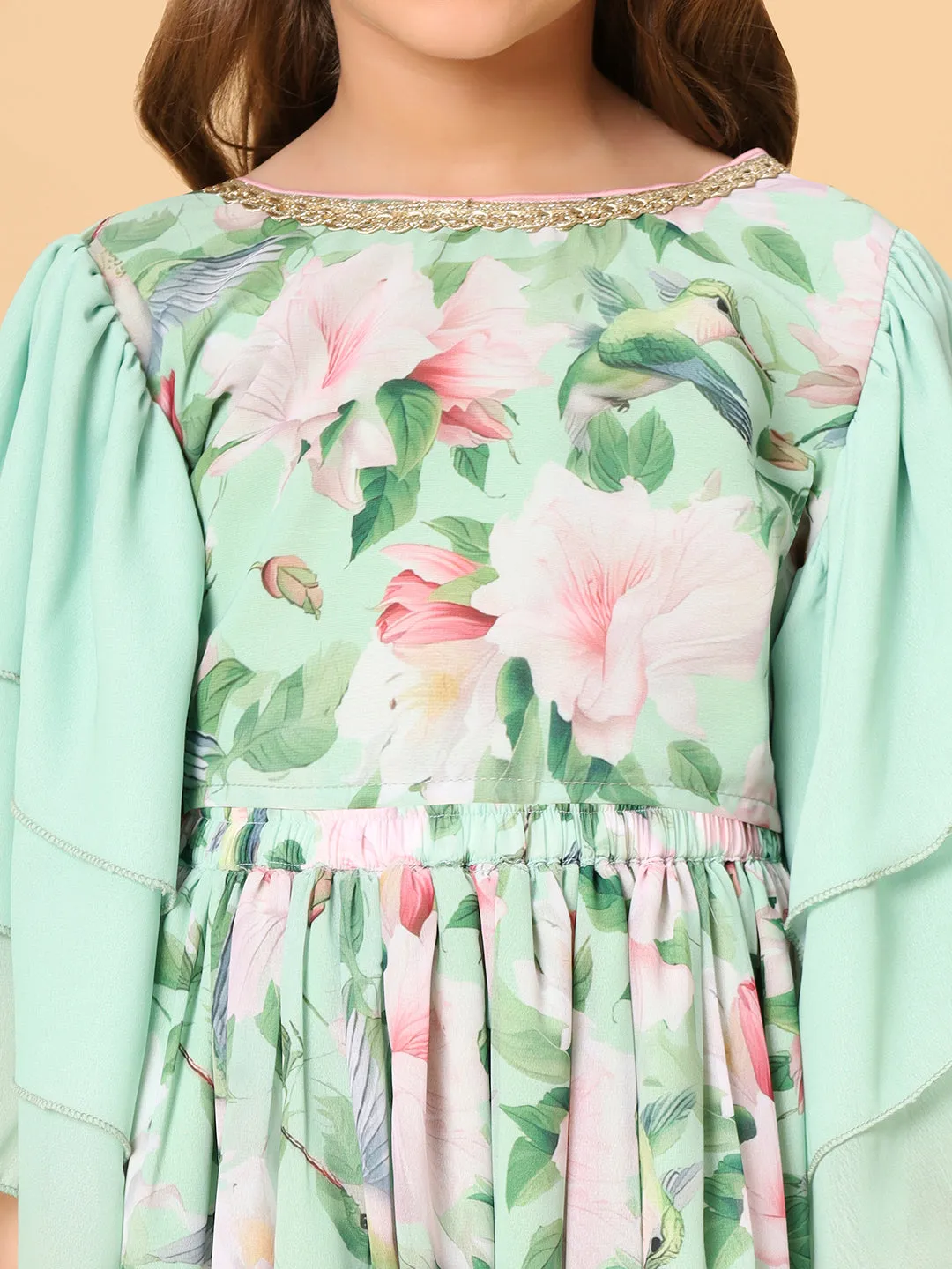 Sea Green Three Piece Party Wear Lehanga Top Set