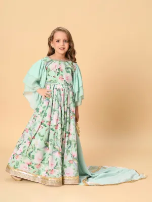 Sea Green Three Piece Party Wear Lehanga Top Set