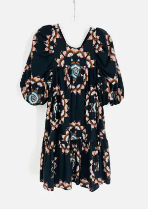 Sea New York Size S Charcoal/Multi Print Puff Sleeve Dresses Dress