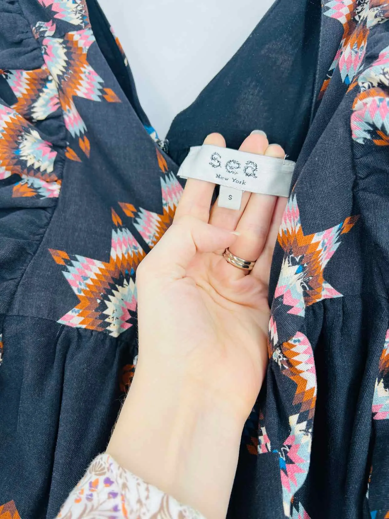Sea New York Size S Charcoal/Multi Print Puff Sleeve Dresses Dress