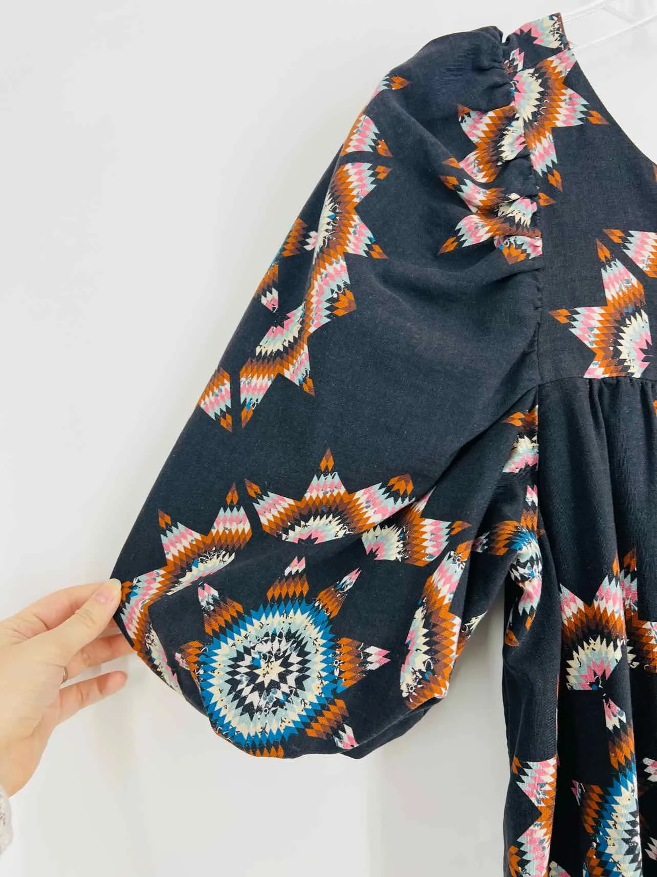 Sea New York Size S Charcoal/Multi Print Puff Sleeve Dresses Dress
