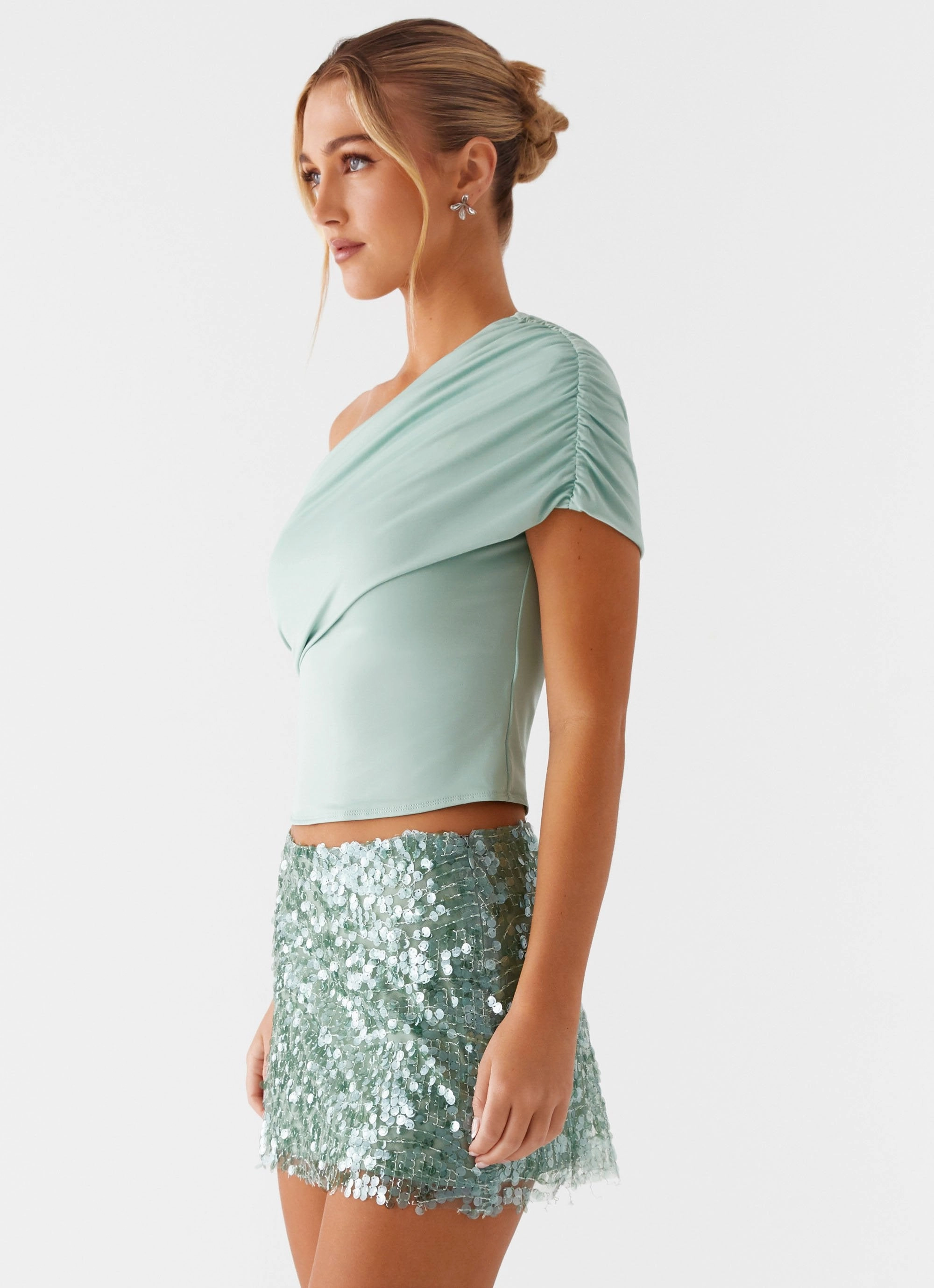 AntiPill Texture Summer Wardrobe Islington One Shoulder Top - Mint