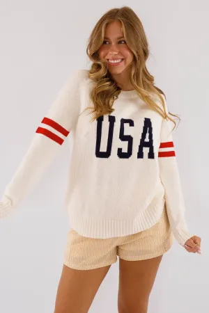 Seamless Shoulder Construction Party In The USA Sweater Hidden Zipper Closure SnagProof Party In The USA Sweater