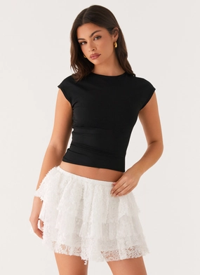 Seamless Gusset Design Erin Layered Mini Skirt - White Durable Fabric Erin Layered Mini Skirt - White