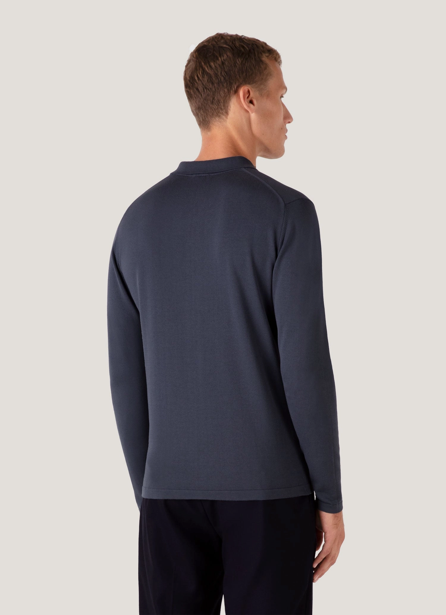 Men's Long Sleeve Sea Island Cotton Knit Polo Shirt in Slate Blue Elegant Touch Outdoor Design