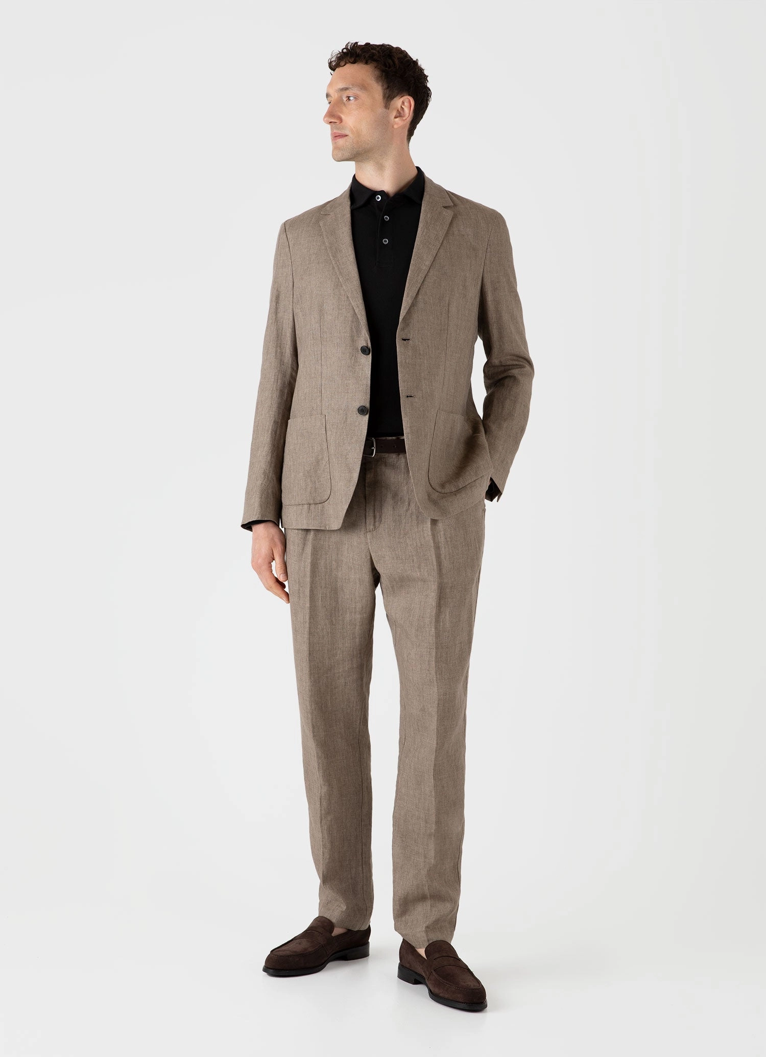 Stylish Detail Men's WM Brown Long Sleeve Polo Shirt in Black