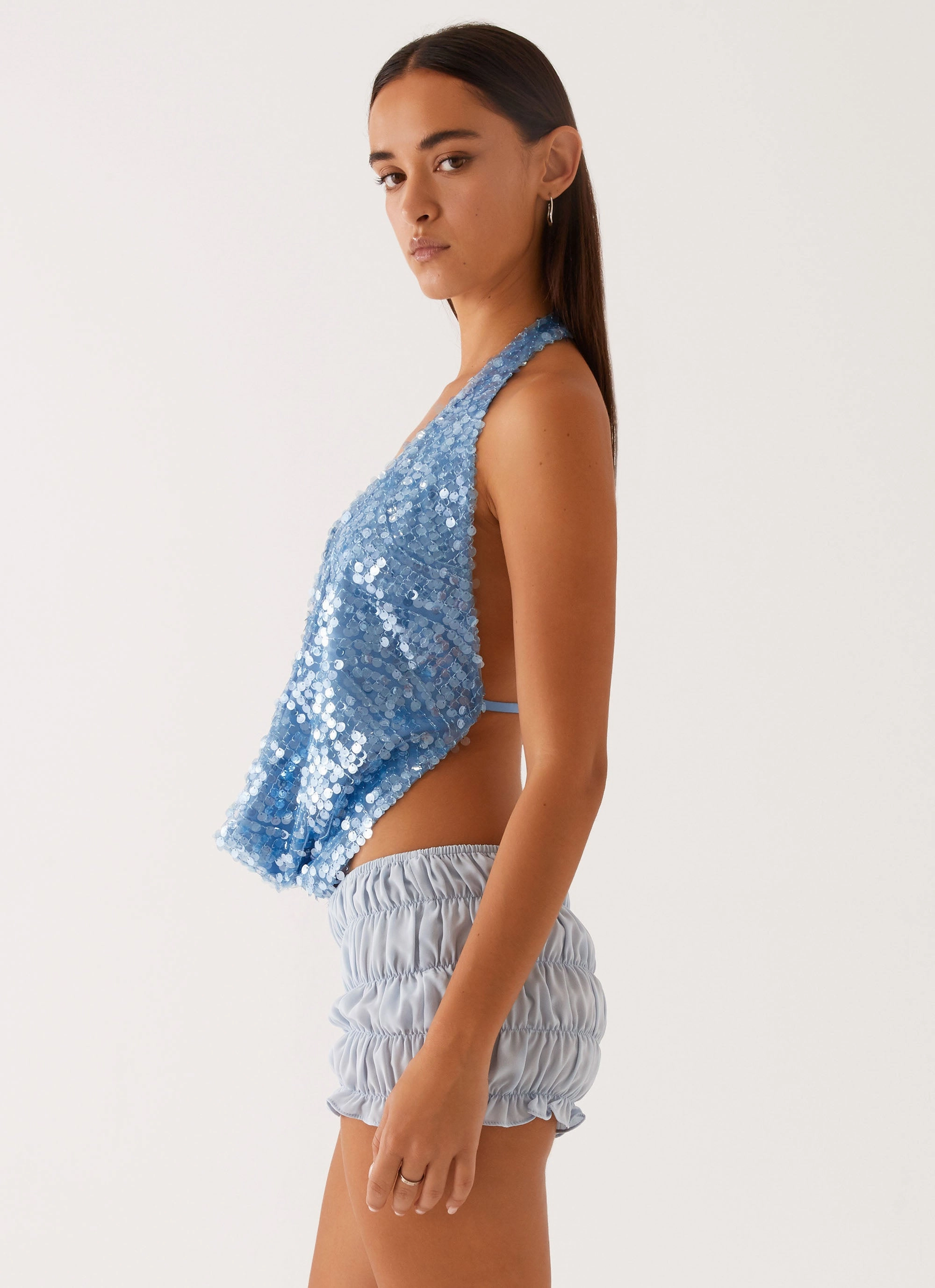 Rio Dreams Cowl Neck Halter Top - Blue AntiStaticInnerLining Wicking Inner Lining