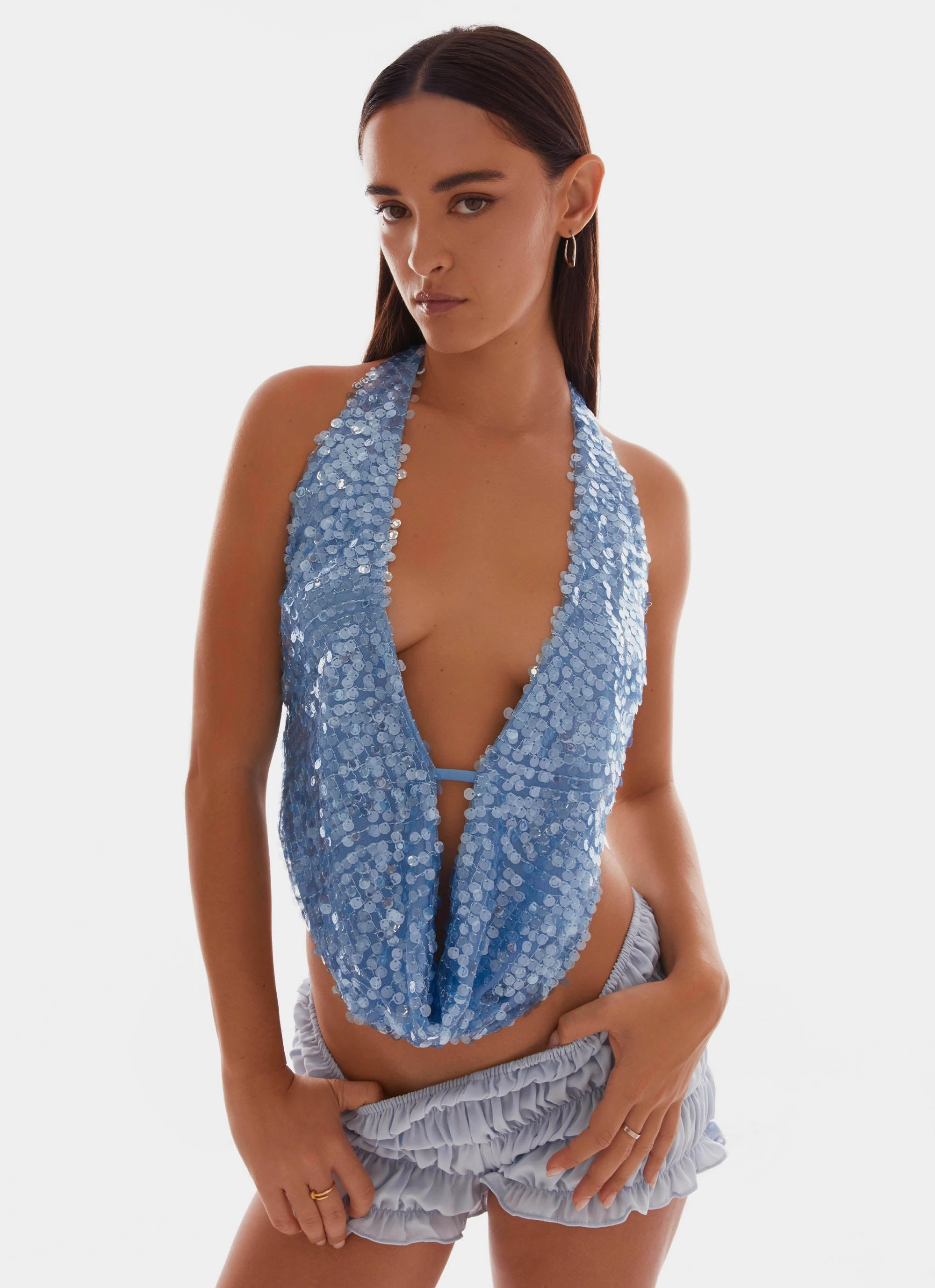 Rio Dreams Cowl Neck Halter Top - Blue FlexFoamInserts LightweightDesign