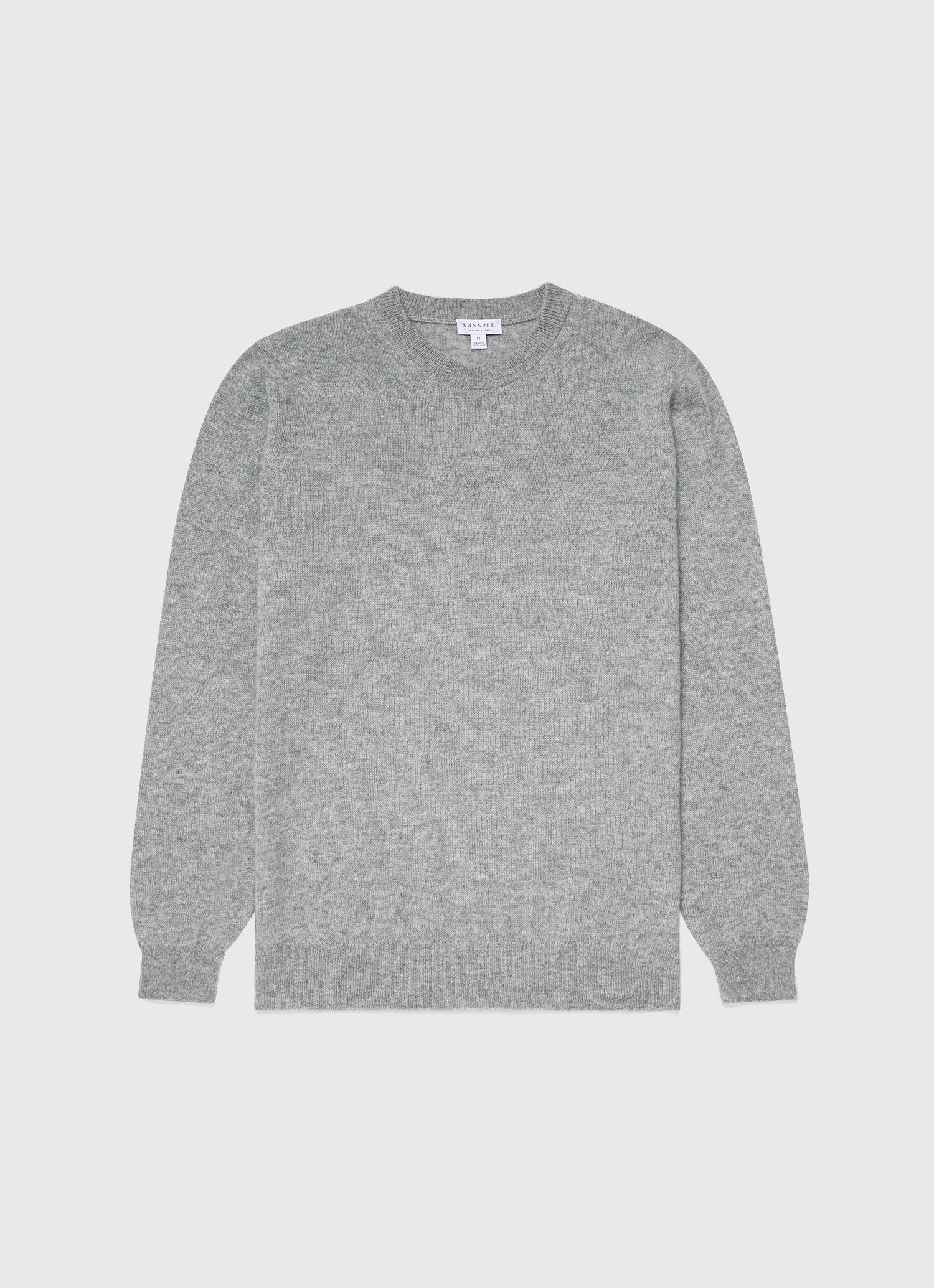 Men's Cashmere Crew Neck Jumper in Grey Melange NonRestrictive Cuff Design