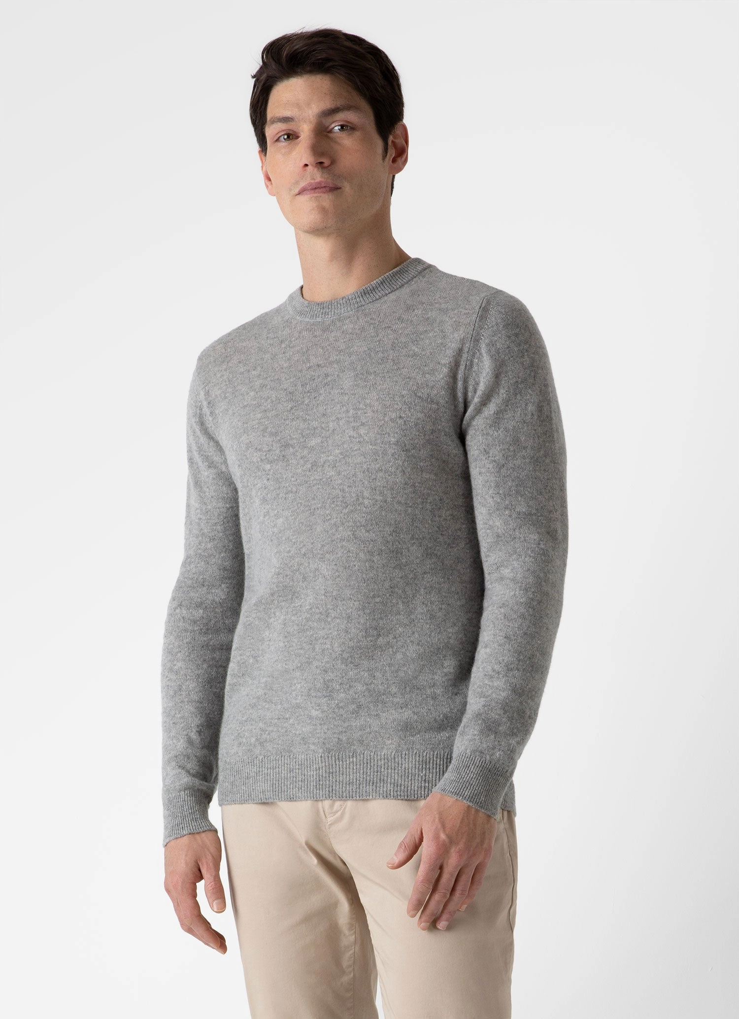 Men's Cashmere Crew Neck Jumper in Grey Melange Breathable mesh panel