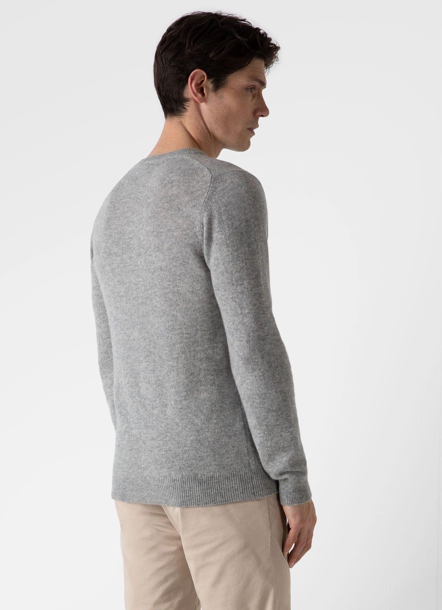Men's Cashmere Crew Neck Jumper in Grey Melange Cozy Classic Fall Vibes