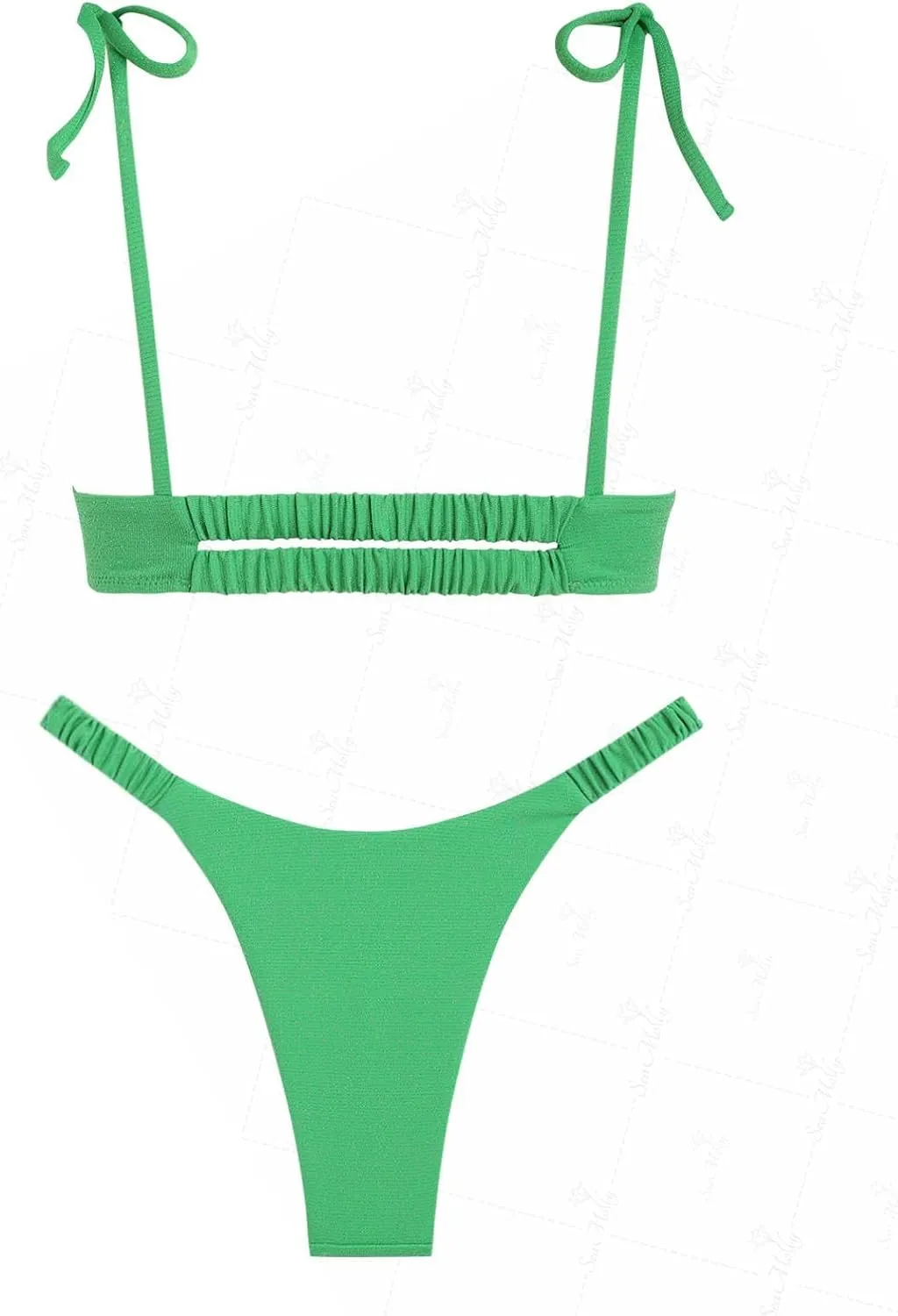 seamoly Tie Side Floral Smocked Shirred Triangle Bikini Set
