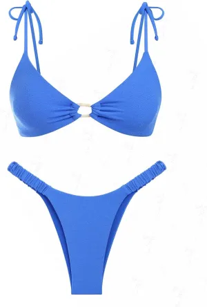 seamoly Tie Side Floral Smocked Shirred Triangle Bikini Set