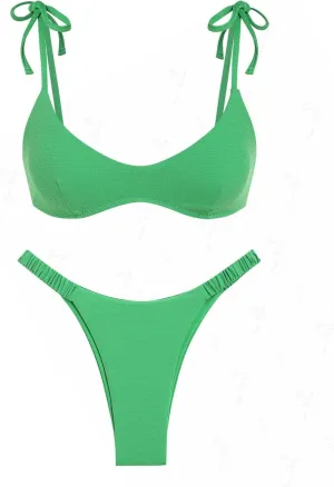 seamoly Tie Side Floral Smocked Shirred Triangle Bikini Set