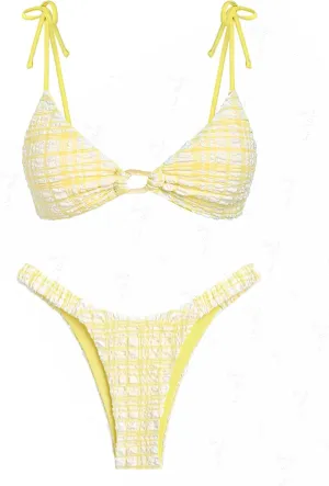 seamoly Tie Side Floral Smocked Shirred Triangle Bikini Set