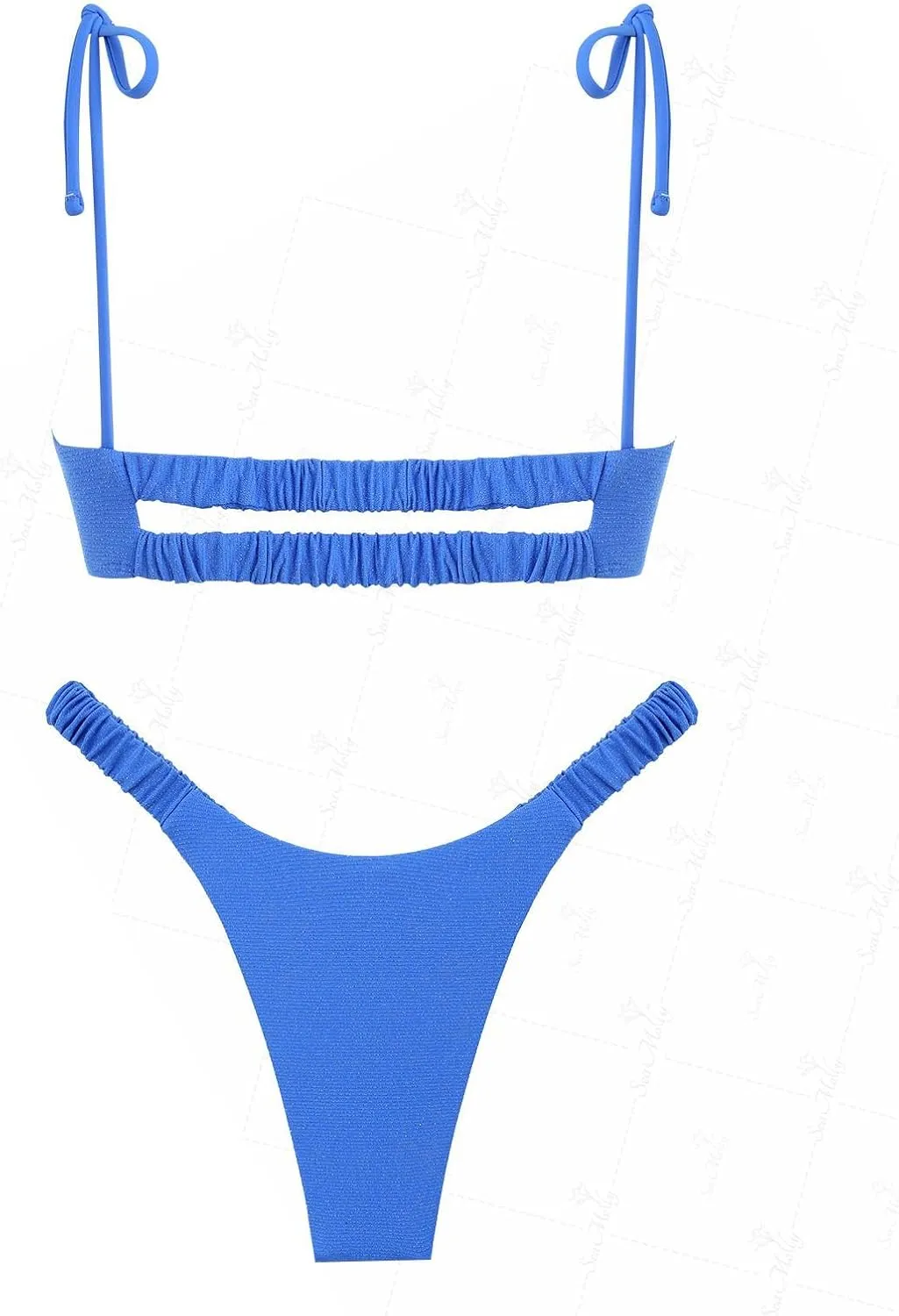 seamoly Tie Side Floral Smocked Shirred Triangle Bikini Set