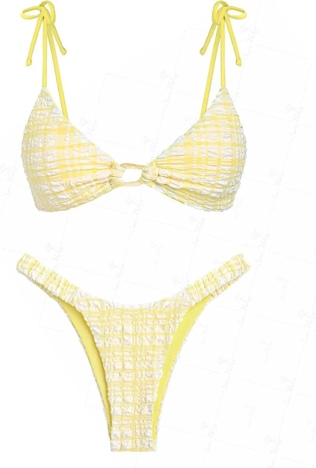 seamoly Tie Side Floral Smocked Shirred Triangle Bikini Set